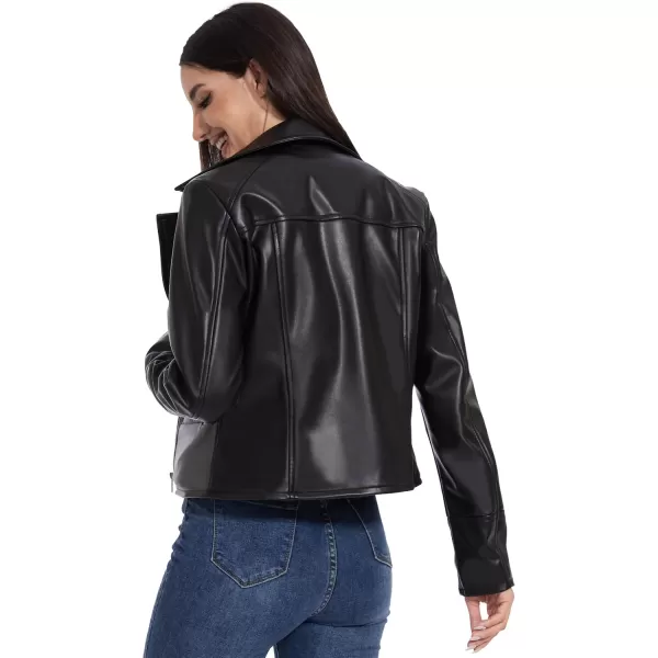 Fahsyee Faux Leather Jacket Women  Black Motorcycle Short Coat Moto Biker Blazer Casual Pleather Jackets Fashion SXXLJet Black