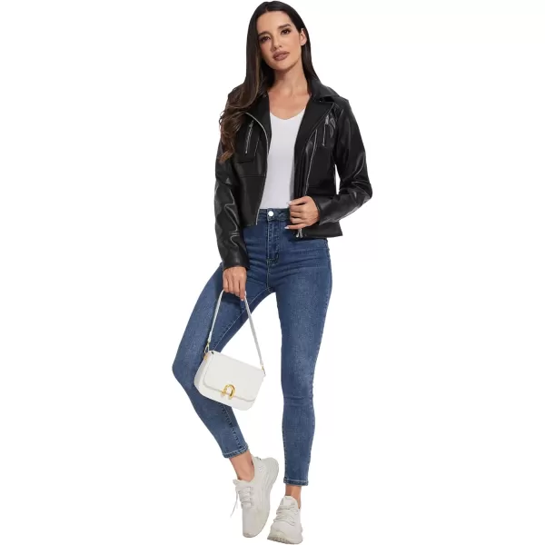 Fahsyee Faux Leather Jacket Women  Black Motorcycle Short Coat Moto Biker Blazer Casual Pleather Jackets Fashion SXXLJet Black