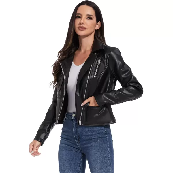 Fahsyee Faux Leather Jacket Women  Black Motorcycle Short Coat Moto Biker Blazer Casual Pleather Jackets Fashion SXXLJet Black