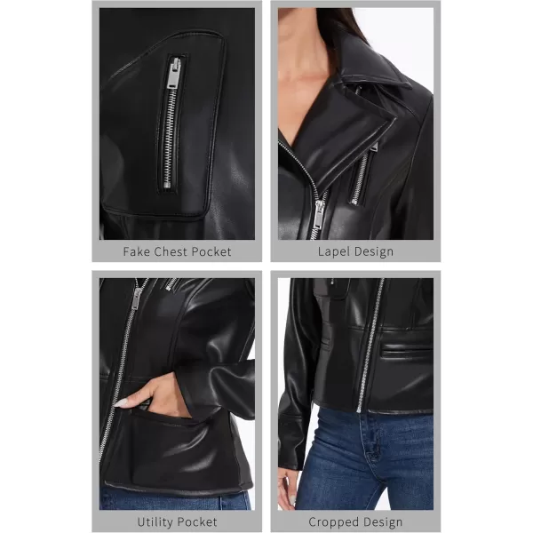 Fahsyee Faux Leather Jacket Women  Black Motorcycle Short Coat Moto Biker Blazer Casual Pleather Jackets Fashion SXXLJet Black