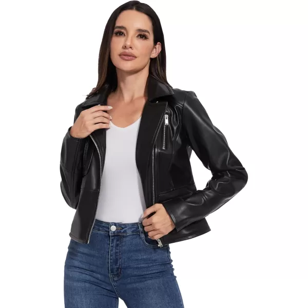 Fahsyee Faux Leather Jacket Women  Black Motorcycle Short Coat Moto Biker Blazer Casual Pleather Jackets Fashion SXXLJet Black