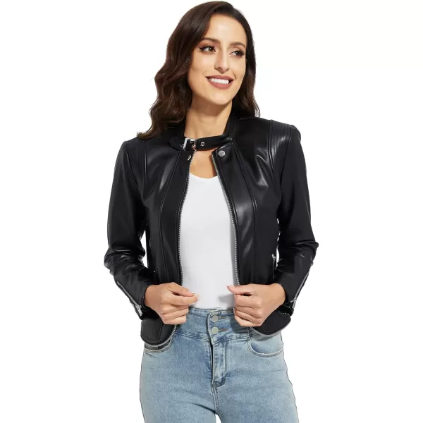 Fahsyee Faux Leather Jacket Women  Black Motorcycle Short Coat Moto Biker Blazer Casual Pleather Jackets Fashion SXXLMatte Black