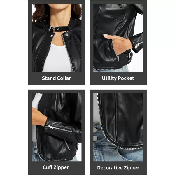 Fahsyee Faux Leather Jacket Women  Black Motorcycle Short Coat Moto Biker Blazer Casual Pleather Jackets Fashion SXXLMatte Black
