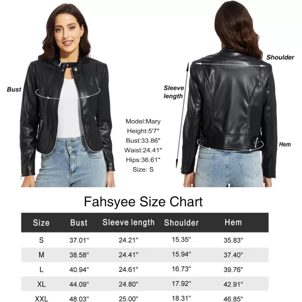 Fahsyee Faux Leather Jacket Women  Black Motorcycle Short Coat Moto Biker Blazer Casual Pleather Jackets Fashion SXXLMatte Black