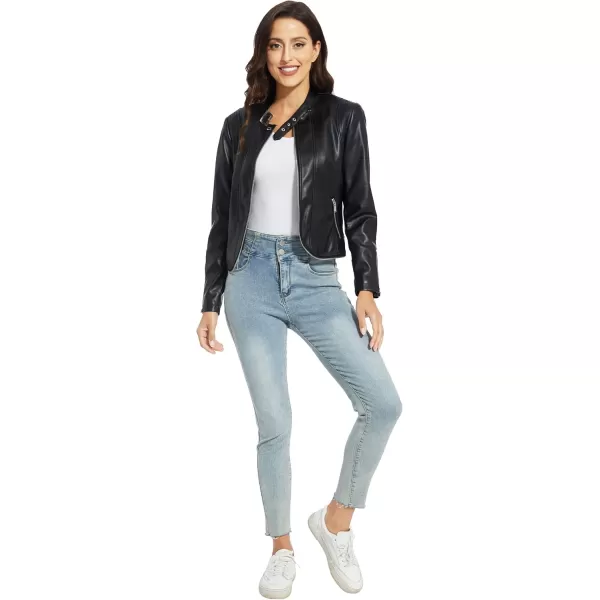 Fahsyee Faux Leather Jacket Women  Black Motorcycle Short Coat Moto Biker Blazer Casual Pleather Jackets Fashion SXXLMatte Black