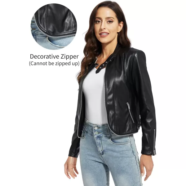 Fahsyee Faux Leather Jacket Women  Black Motorcycle Short Coat Moto Biker Blazer Casual Pleather Jackets Fashion SXXLMatte Black