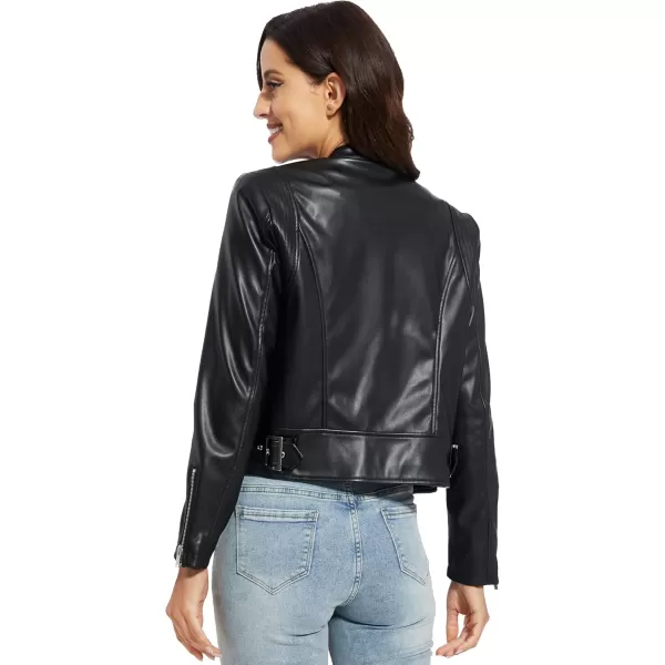 Fahsyee Faux Leather Jacket Women  Black Motorcycle Short Coat Moto Biker Blazer Casual Pleather Jackets Fashion SXXLMatte Black