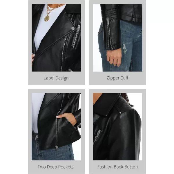 Fahsyee Faux Leather Jacket for Women Vegan Jackets Moto Biker Motocycle CoatBlack