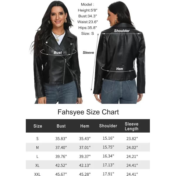 Fahsyee Faux Leather Jacket for Women Vegan Jackets Moto Biker Motocycle CoatBlack