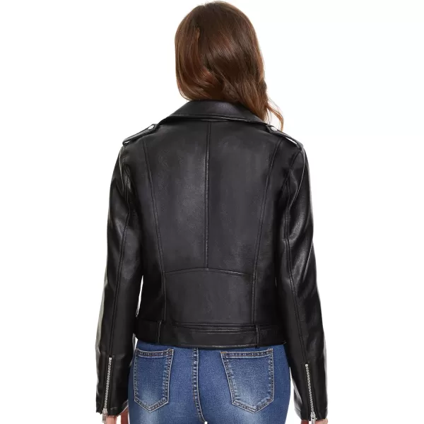 Fahsyee Faux Leather Jacket for Women Vegan Jackets Moto Biker Motocycle CoatBlack3z