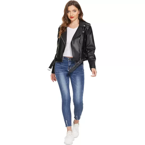 Fahsyee Faux Leather Jacket for Women Vegan Jackets Moto Biker Motocycle CoatBlack3z