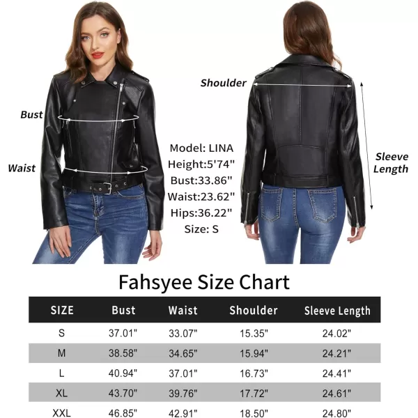Fahsyee Faux Leather Jacket for Women Vegan Jackets Moto Biker Motocycle CoatBlack3z
