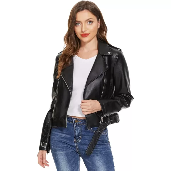 Fahsyee Faux Leather Jacket for Women Vegan Jackets Moto Biker Motocycle CoatBlack3z