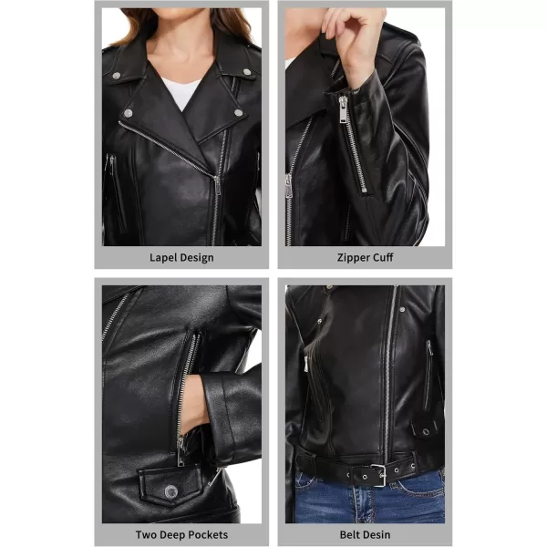 Fahsyee Faux Leather Jacket for Women Vegan Jackets Moto Biker Motocycle CoatBlack3z