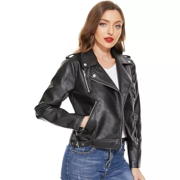 Fahsyee Faux Leather Jacket for Women Vegan Jackets Moto Biker Motocycle CoatBlacks