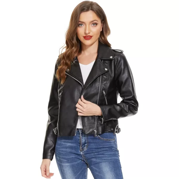Fahsyee Faux Leather Jacket for Women Vegan Jackets Moto Biker Motocycle CoatBlacks