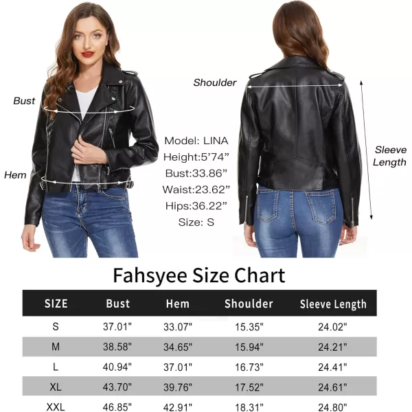 Fahsyee Faux Leather Jacket for Women Vegan Jackets Moto Biker Motocycle CoatBlacks