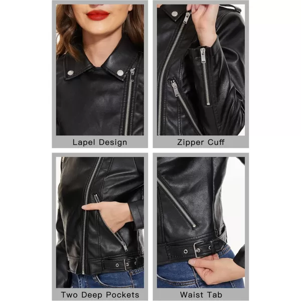 Fahsyee Faux Leather Jacket for Women Vegan Jackets Moto Biker Motocycle CoatBlacks