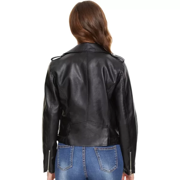 Fahsyee Faux Leather Jacket for Women Vegan Jackets Moto Biker Motocycle CoatBlacks