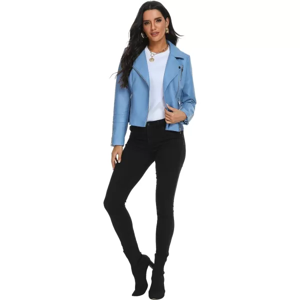 Fahsyee Faux Leather Jacket for Women Vegan Jackets Moto Biker Motocycle CoatBlue