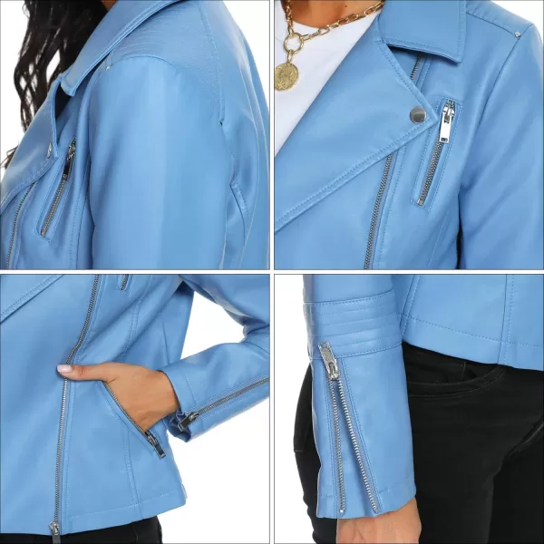Fahsyee Faux Leather Jacket for Women Vegan Jackets Moto Biker Motocycle CoatBlue