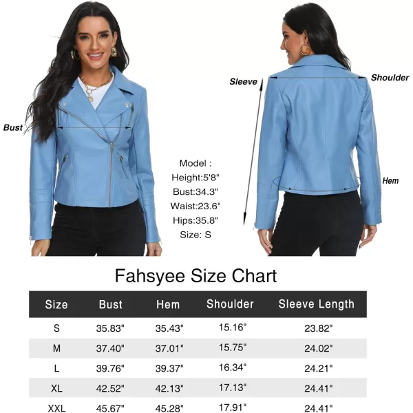 Fahsyee Faux Leather Jacket for Women Vegan Jackets Moto Biker Motocycle CoatBlue