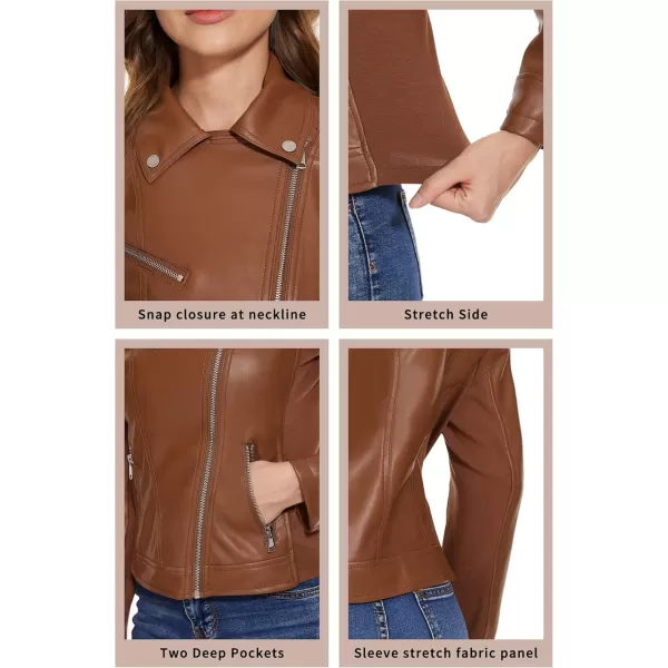 Fahsyee Faux Leather Jacket for Women Vegan Jackets Moto Biker Motocycle CoatBrown