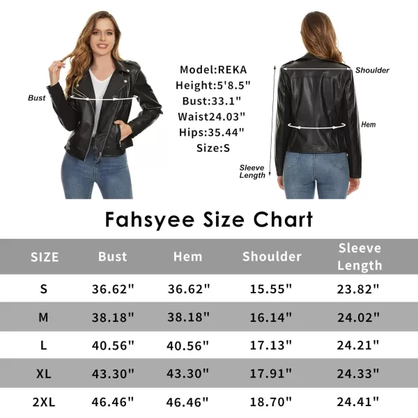 Fahsyee Faux Leather Jacket for Women Vegan Jackets Moto Biker Motocycle CoatJablack