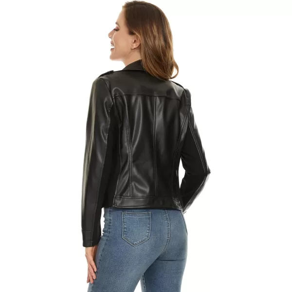 Fahsyee Faux Leather Jacket for Women Vegan Jackets Moto Biker Motocycle CoatJablack