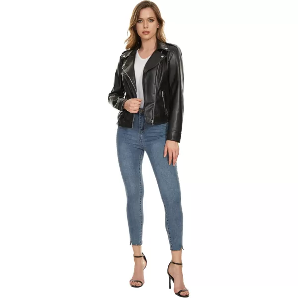 Fahsyee Faux Leather Jacket for Women Vegan Jackets Moto Biker Motocycle CoatJablack