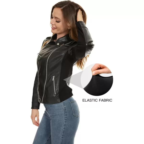 Fahsyee Faux Leather Jacket for Women Vegan Jackets Moto Biker Motocycle CoatJablack