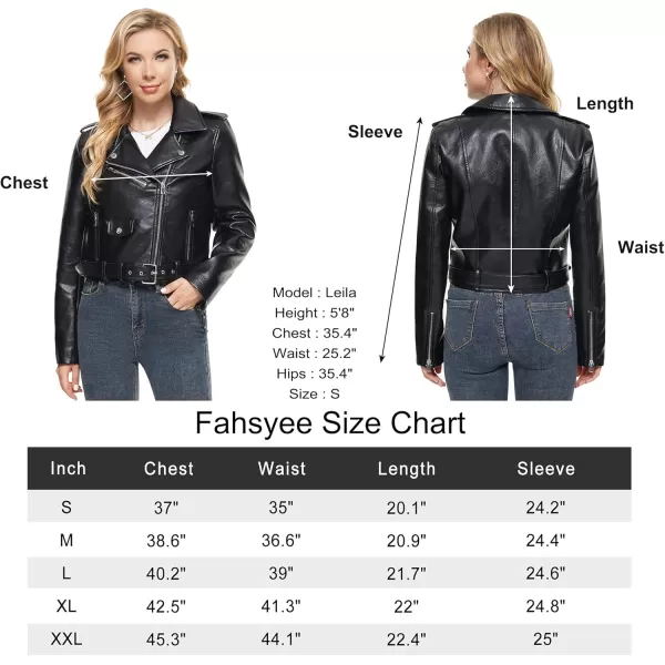 Fahsyee Faux Leather Jacket for Women Vegan Jackets Moto Biker Motocycle CoatShiny Black