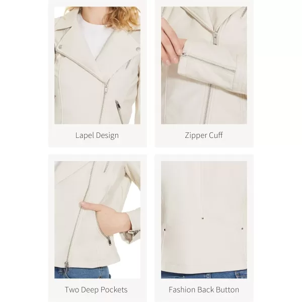 Fahsyee Faux Leather Jacket for Women Vegan Jackets Moto Biker Motocycle CoatWhite