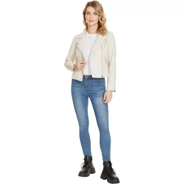 Fahsyee Faux Leather Jacket for Women Vegan Jackets Moto Biker Motocycle CoatWhite