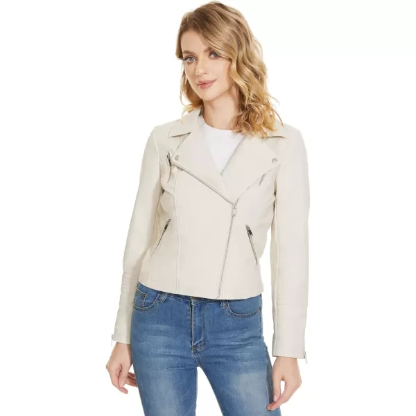 Fahsyee Faux Leather Jacket for Women Vegan Jackets Moto Biker Motocycle CoatWhite