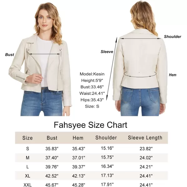 Fahsyee Faux Leather Jacket for Women Vegan Jackets Moto Biker Motocycle CoatWhite