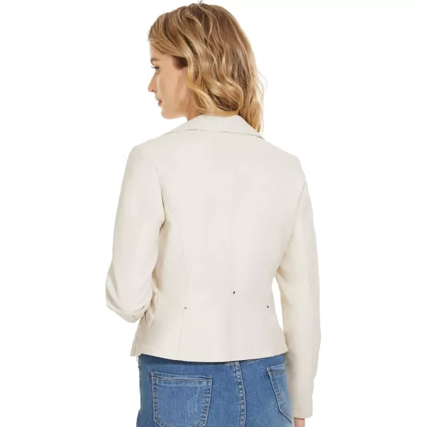 Fahsyee Faux Leather Jacket for Women Vegan Jackets Moto Biker Motocycle CoatWhite