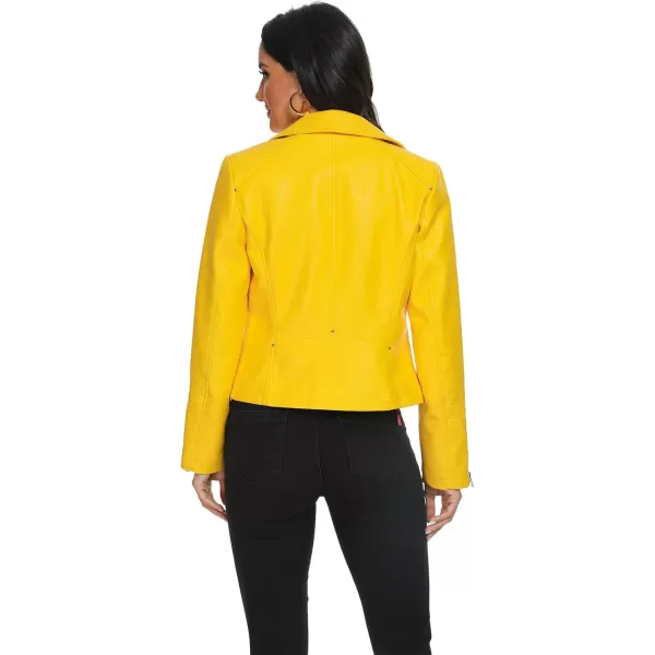 Fahsyee Faux Leather Jacket for Women Vegan Jackets Moto Biker Motocycle CoatYellow