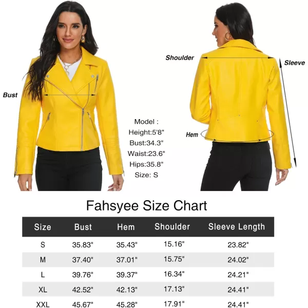 Fahsyee Faux Leather Jacket for Women Vegan Jackets Moto Biker Motocycle CoatYellow