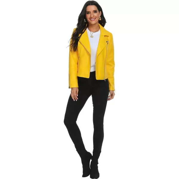 Fahsyee Faux Leather Jacket for Women Vegan Jackets Moto Biker Motocycle CoatYellow