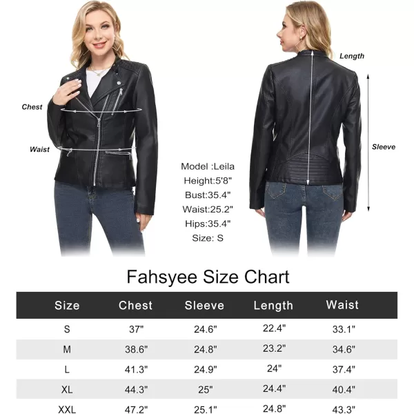 Fahsyee Leather Jacket for Women Faux Stand Collar Zip Up Motorcycle Short PU Moto Biker Outwear CoatXmjblack