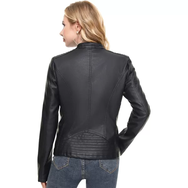 Fahsyee Leather Jacket for Women Faux Stand Collar Zip Up Motorcycle Short PU Moto Biker Outwear CoatXmjblack