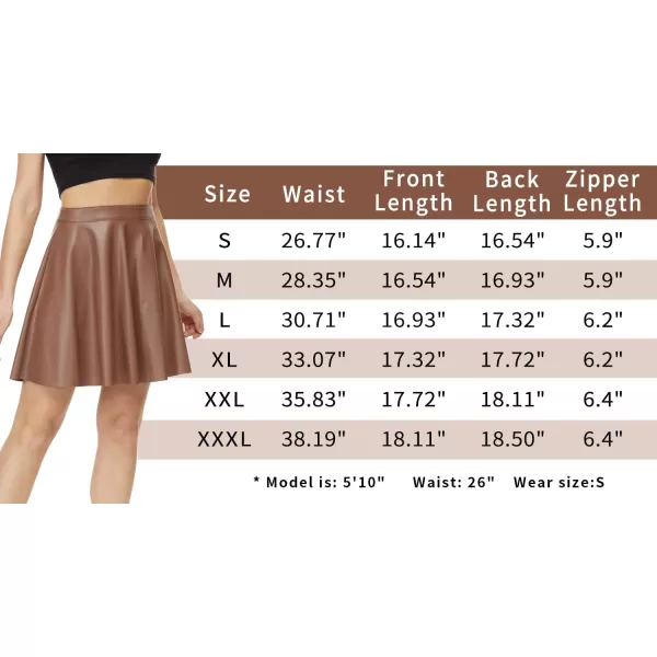 Fahsyee Leather Skater Skirt Womens Black Pleated Plus Size Mini Aline Vegan Faux High Waist Casual Stretchy SXXXLBrown