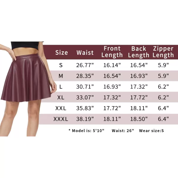 Fahsyee Leather Skater Skirt Womens Black Pleated Plus Size Mini Aline Vegan Faux High Waist Casual Stretchy SXXXLRed