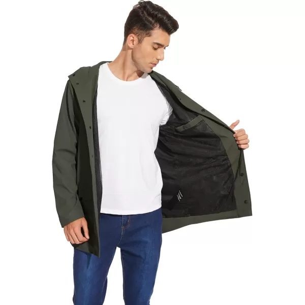 Fahsyee Rain Jacket Men Waterproof  Mens Raincoat Lightweight Rain Coat With Hood Long Breathable Windbreaker TrenchArmy Green01