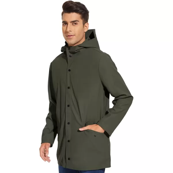 Fahsyee Rain Jacket Men Waterproof  Mens Raincoat Lightweight Rain Coat With Hood Long Breathable Windbreaker TrenchArmy Green01