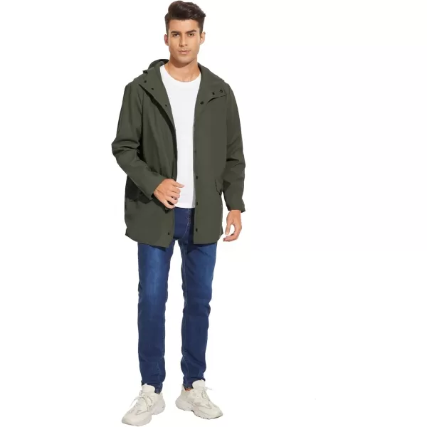 Fahsyee Rain Jacket Men Waterproof  Mens Raincoat Lightweight Rain Coat With Hood Long Breathable Windbreaker TrenchArmy Green01