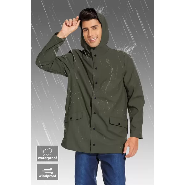 Fahsyee Rain Jacket Men Waterproof  Mens Raincoat Lightweight Rain Coat With Hood Long Breathable Windbreaker TrenchArmy Green01