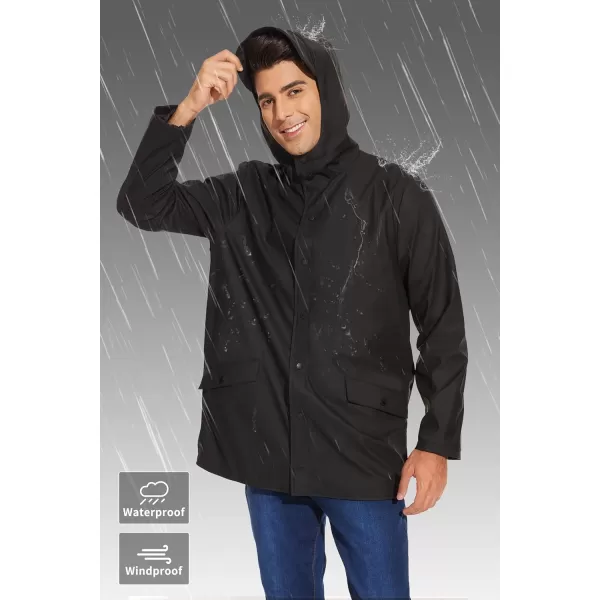 Fahsyee Rain Jacket Men Waterproof  Mens Raincoat Lightweight Rain Coat With Hood Long Breathable Windbreaker TrenchBlack01