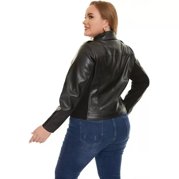 Fahsyee Womens Faux Leather Jackets Zip Up Motorcycle Short PU Moto Biker Outwear Fitted Slim CoatBlack